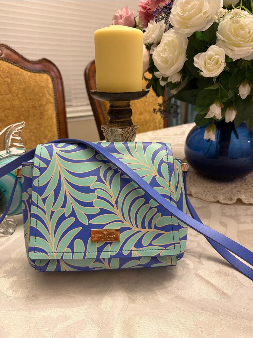 Kate Spade All Leather Tropical Floral Print Crossbody Bag